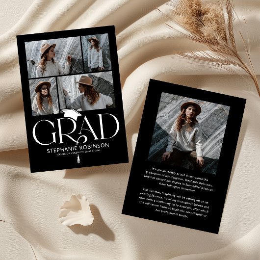 Elegant Black & White Photo Collage Graduation Ankündigung