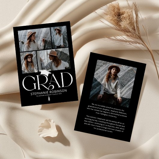Elegant Black & White Photo Collage Graduation Ankündigung
