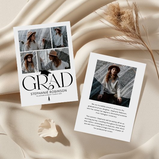 Elegant Black & White Photo Collage Graduation Ankündigung