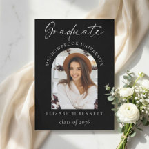 Elegant Black White Photo Graduation Announcement