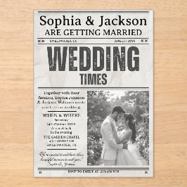 Elegant Black & White Photos Wedding Newspaper Acryleinladungen