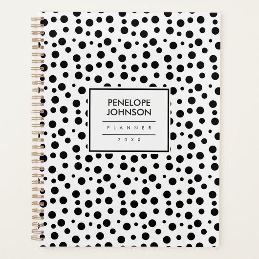 Elegant Black White Polka Dot Pattern Planer (Vorderseite)