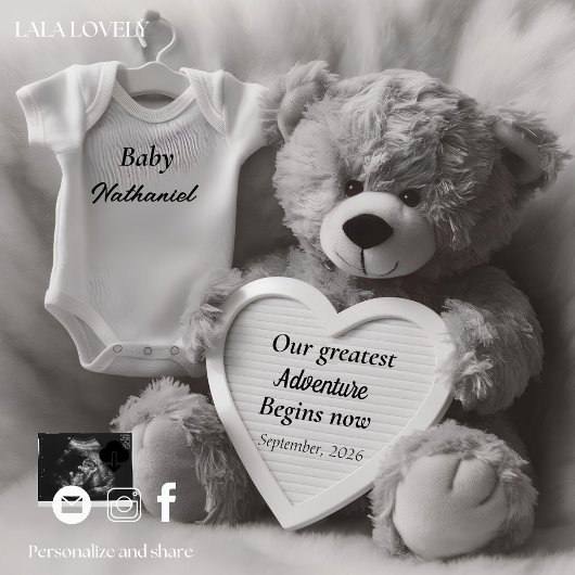 Elegant Black & White Pregnancy Announcement Card Ankündigung
