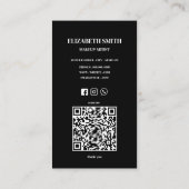 Elegant black &white QR code makeup artist  Visitenkarte (Rückseite)