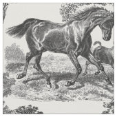 Elegant Black White Rustic Horses Toile Stoff (Nahaufnahme)