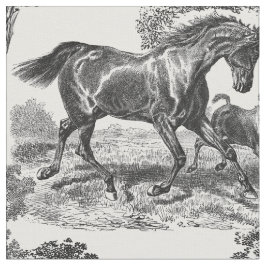 Elegant Black White Rustic Horses Toile Stoff