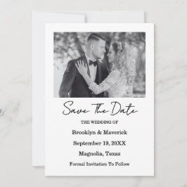 Elegant Black & White Save The Date Photo Card Einladung