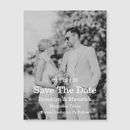 Elegant Black & White Save The Date Photo Magnetic Magnetkarte (Vorderseite)