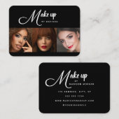 Elegant Black White Script 3 Photo Makeup Visitenkarte (Vorne/Hinten)