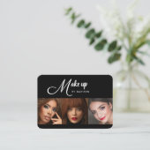 Elegant Black White Script 3 Photo Makeup Visitenkarte (Stehend Vorderseite)