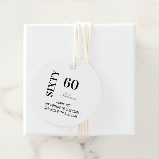 Elegant Black White Script 60 Birthday Thank You   Geschenkanhänger (Beispiel)