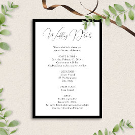 Elegant Black White Script Border Wedding Details Begleitkarte