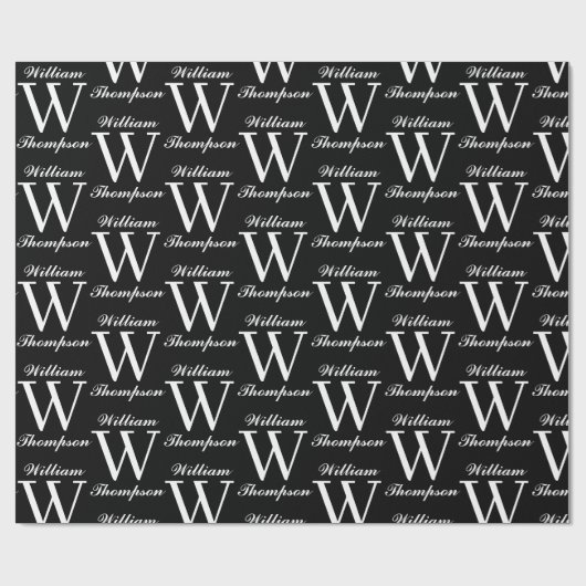 Elegant Black & White Script Calligraphy Monogram Geschenkpapier (Flach)
