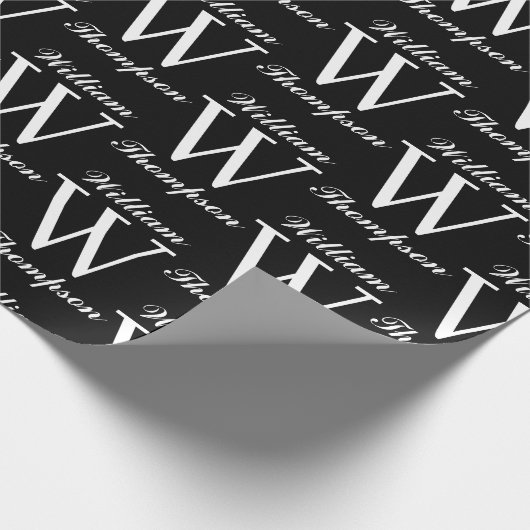 Elegant Black & White Script Calligraphy Monogram Geschenkpapier (Ecke)