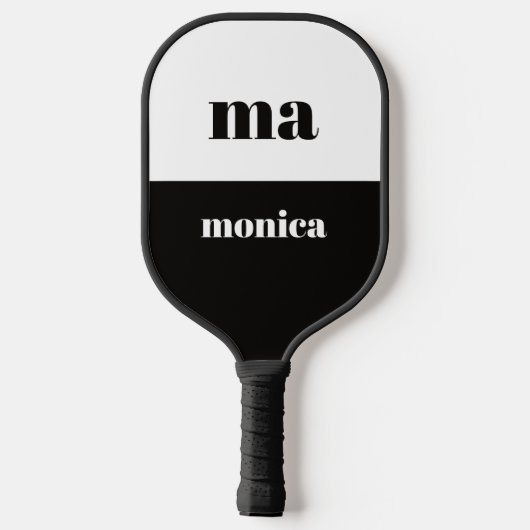 elegant black &white script monogram initial  pickleball schläger (Rückseite)