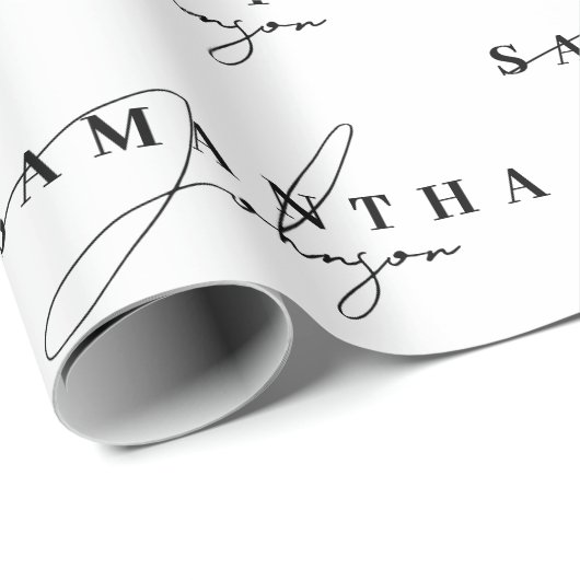 Elegant Black & White Signature Script  Geschenkpapier (Rolleneckpunkt)