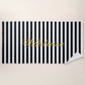 Elegant Black White Stripe Towel Personalized Name Strandtuch (Vorderseite)