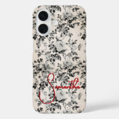 Elegant black white toile red monogram  Case-Mate iPhone hülle (Rückseite)