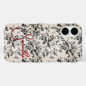 Elegant black white toile red monogram  Case-Mate iPhone hülle (Rückseite (Horizontal))