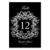 Elegant Black White Vintage Crest Wedding Tischnummer (Rückseite)