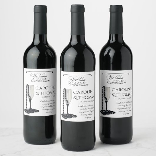 Elegant Black White Wedding Celebration Weinetikett (Flaschen)