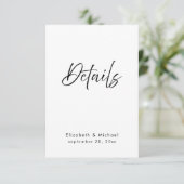 Elegant Black & White Wedding Details Card Einladung (Stehend Vorderseite)