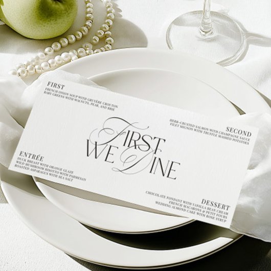 Elegant Black & White Wedding Dinner Menu Einladung