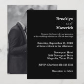 Elegant Black & White Wedding Einladung (Vorne/Hinten)