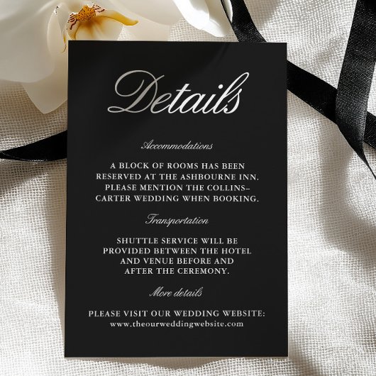 Elegant Black & White Wedding Enclosure Card Begleitkarte