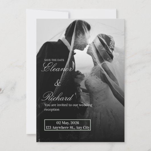 Elegant Black & White Wedding Invitation Einladung (Vorderseite)