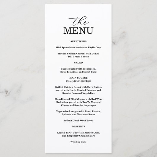 Elegant Black & White Wedding Menu Menükarte (Vorderseite)