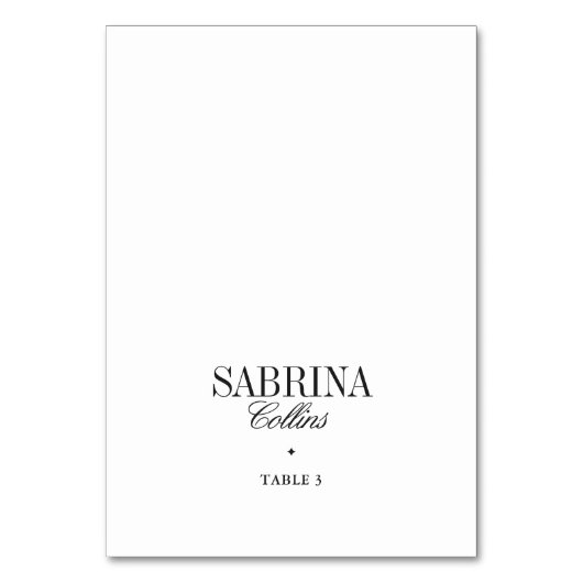 Elegant Black & White Wedding Place Card Tischnummer (Vorderseite)