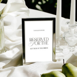 Elegant Black & White Wedding Reserved Seat Sign Karte