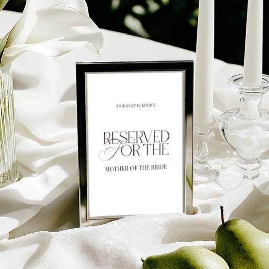 Elegant Black & White Wedding Reserved Seat Sign Karte
