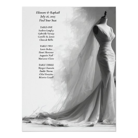 Elegant Black & White Wedding Seating Chart  (Vorderseite)