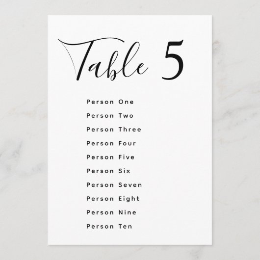 Elegant black & white wedding seating chart cards einladung (Rückseite)