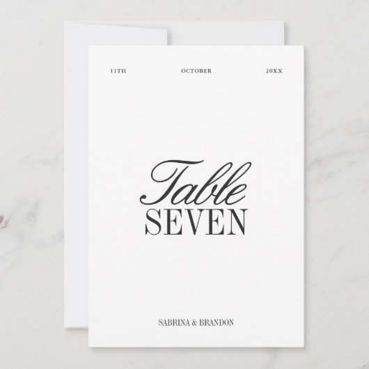Elegant Black & White Wedding Table Number Einladung (Vorderseite)