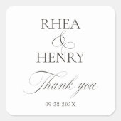 Elegant Black & White Wedding Thank You Quadratischer Aufkleber (Vorderseite)