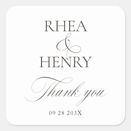 Elegant Black & White Wedding Thank You Quadratischer Aufkleber (Vorderseite)