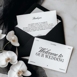 Elegant Black & White Wedding Welcome Card Einladung