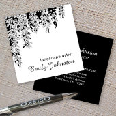 Elegant Black White Weeping Birch Branch Botanical Quadratische Visitenkarte