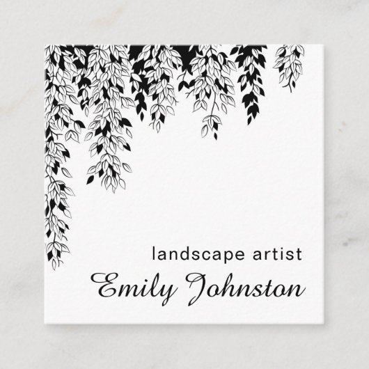 Elegant Black White Weeping Birch Branch Botanical Quadratische Visitenkarte (Vorderseite)