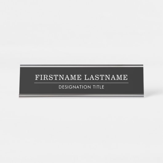 Elegant Black White with Name Title Simple Line Schreibtischnamensplakette (Vorderseite )