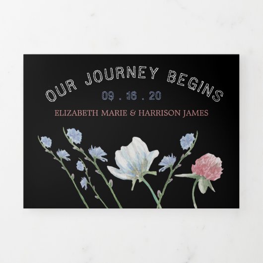 Elegant Black, Wildblume Wedding Suite Dreifach Gefaltete Einladung (Cover)