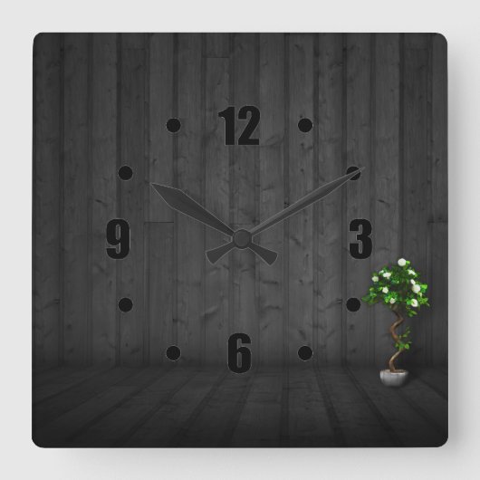 Elegant Black Wood Design Square Wall Clocks Quadratische Wanduhr (Vorderseite)