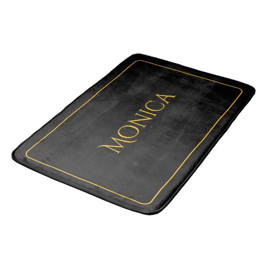 Elegant black &yellow monogram name Bath Mat Badematte (Schrägansicht)