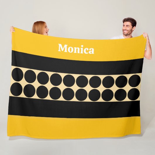 Elegant black & yellowpolka dots monogram name fleecedecke (Beispiel)