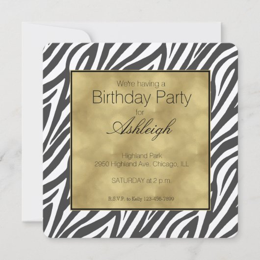 Elegant Black Zebra Print Birthday Einladung (Vorderseite)