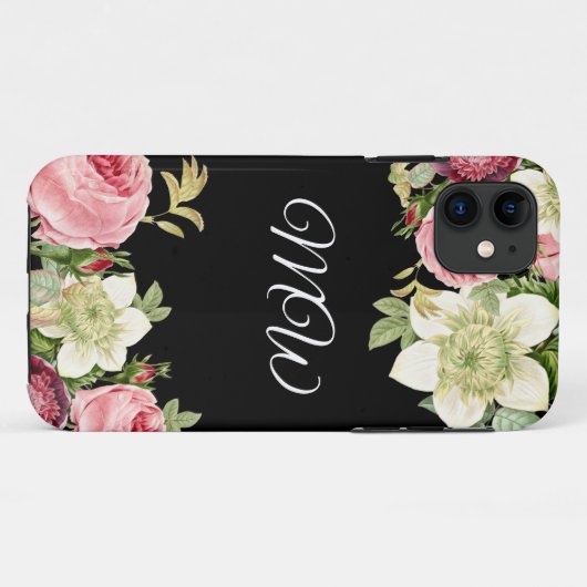 Elegant BlackFloral Monogram Case-Mate iPhone Case (Rückseite (Horizontal))