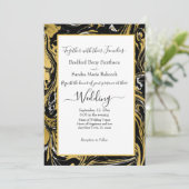 Elegant BlacMarsala Gold Marble Wedding Einladung (Stehend Vorderseite)